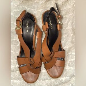 Coach Leather and wood Platform Heel